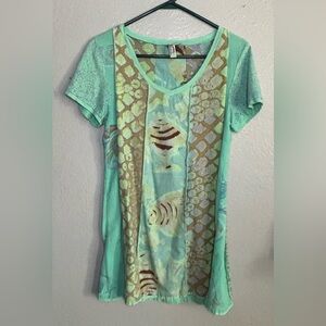 Winter Sun short sleeve dress. Hand painted‎ SZ SM. Beach. Coastal Resort